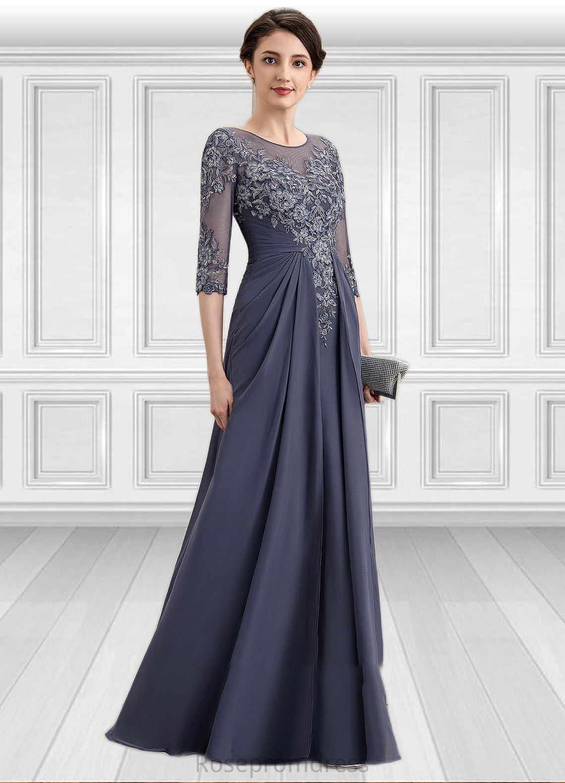 Lauryn A-Line Scoop Neck Floor-Length Chiffon Lace Mother of the Bride Dress SRS126P0014712