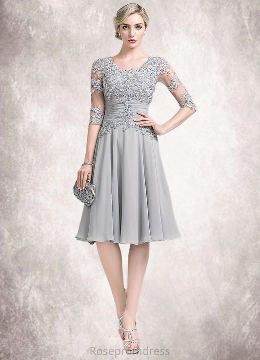 Alia A-Line Scoop Neck Knee-Length Chiffon Mother of the Bride Dress With Ruffle Appliques Lace SRS126P0014715