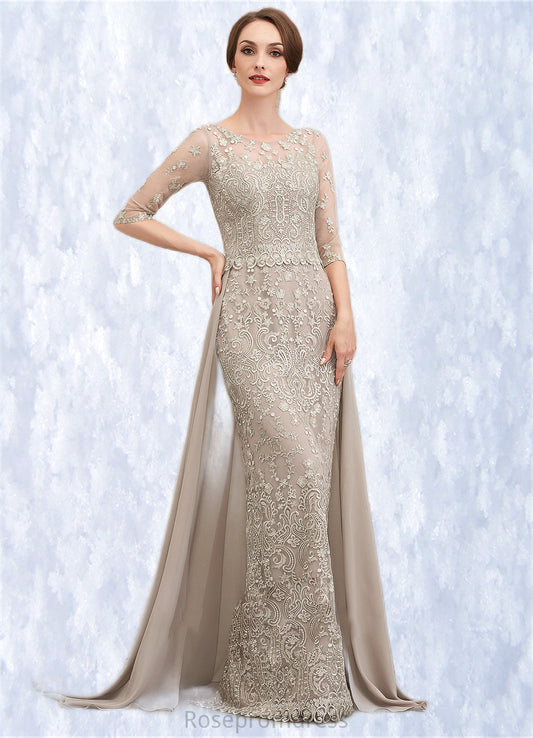 Jennifer Sheath/Column Scoop Neck Sweep Train Chiffon Lace Mother of the Bride Dress SRS126P0014716