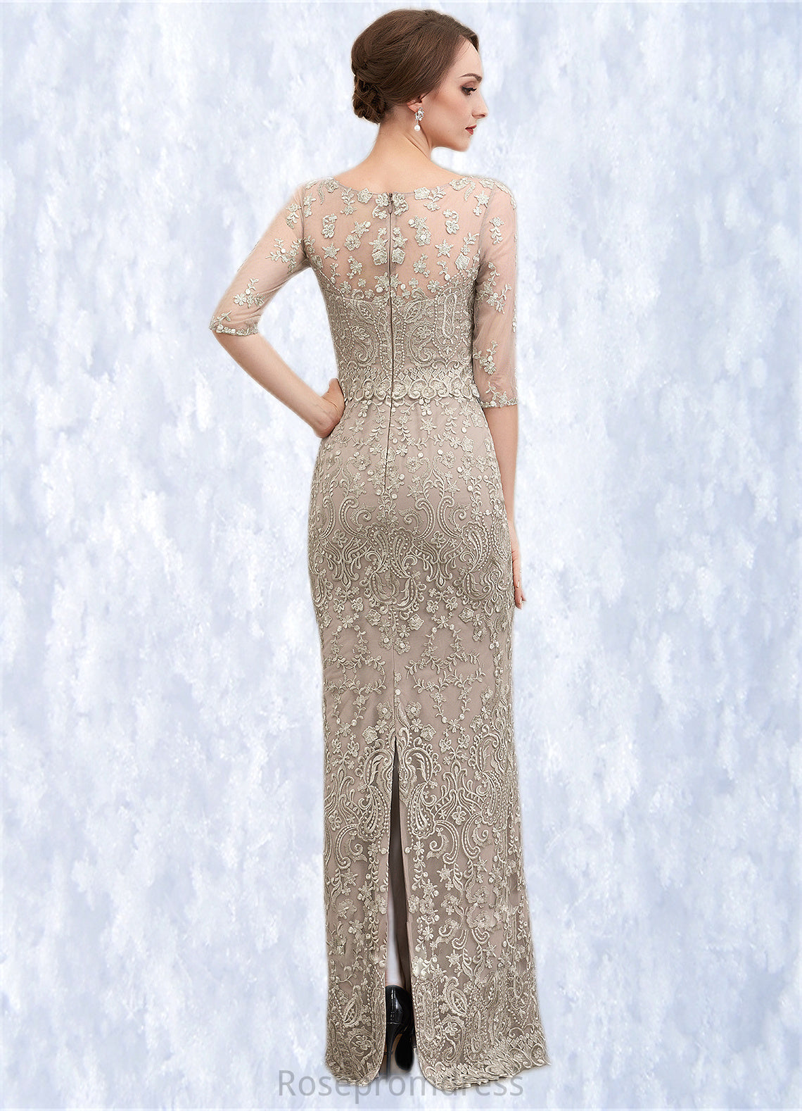 Jennifer Sheath/Column Scoop Neck Sweep Train Chiffon Lace Mother of the Bride Dress SRS126P0014716