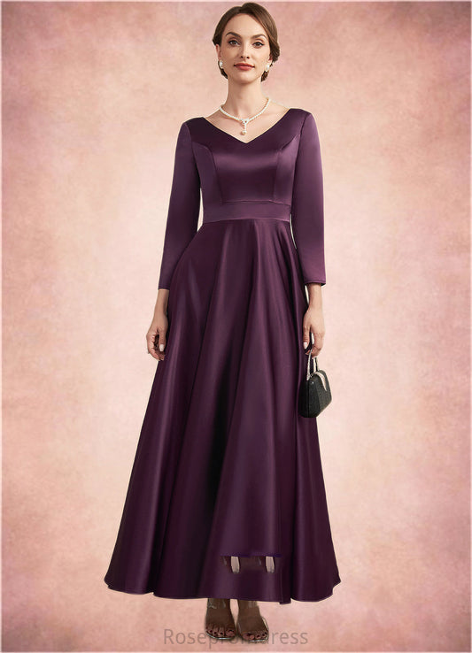 Abbie A-Line V-neck Ankle-Length Satin Mother of the Bride Dress With Pockets SRS126P0014720
