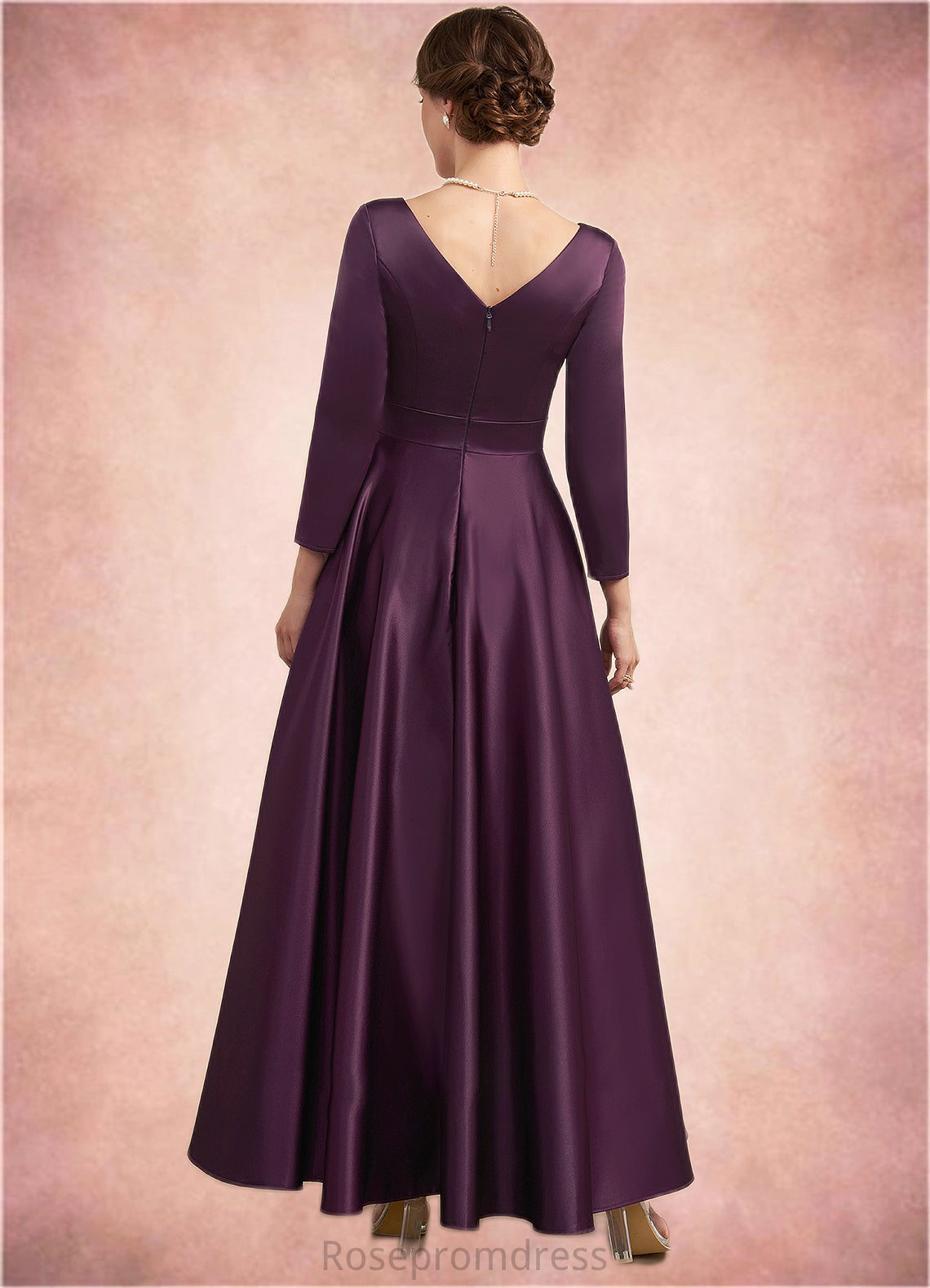 Abbie A-Line V-neck Ankle-Length Satin Mother of the Bride Dress With Pockets SRS126P0014720