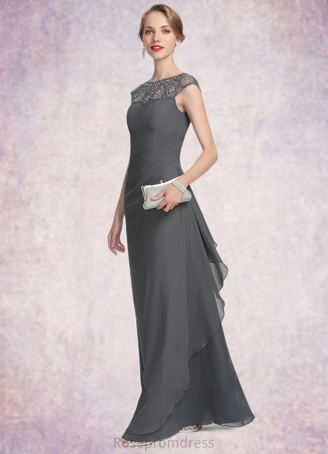 Zoe A-Line Scoop Neck Floor-Length Chiffon Mother of the Bride Dress With Beading Sequins Cascading Ruffles SRS126P0014721
