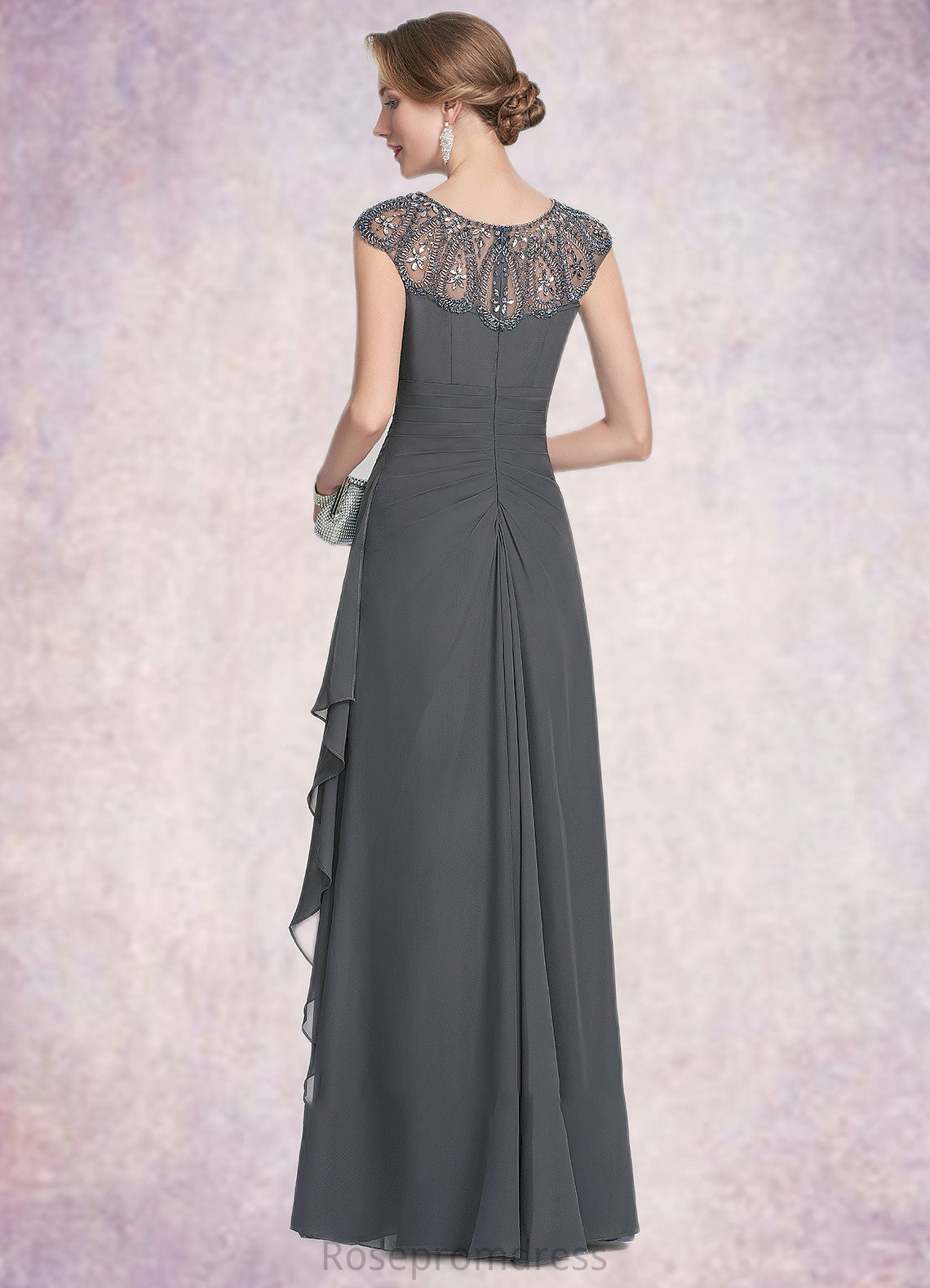 Zoe A-Line Scoop Neck Floor-Length Chiffon Mother of the Bride Dress With Beading Sequins Cascading Ruffles SRS126P0014721