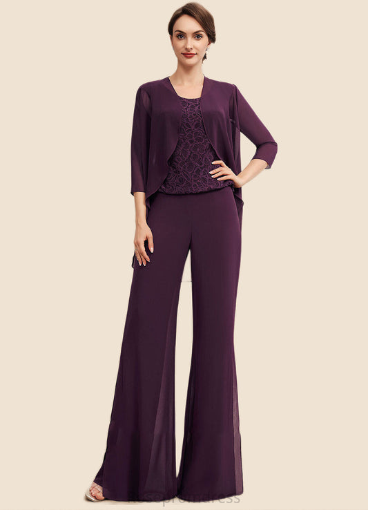 Kennedy Jumpsuit/Pantsuit Scoop Neck Floor-Length Chiffon Lace Mother of the Bride Dress SRS126P0014722
