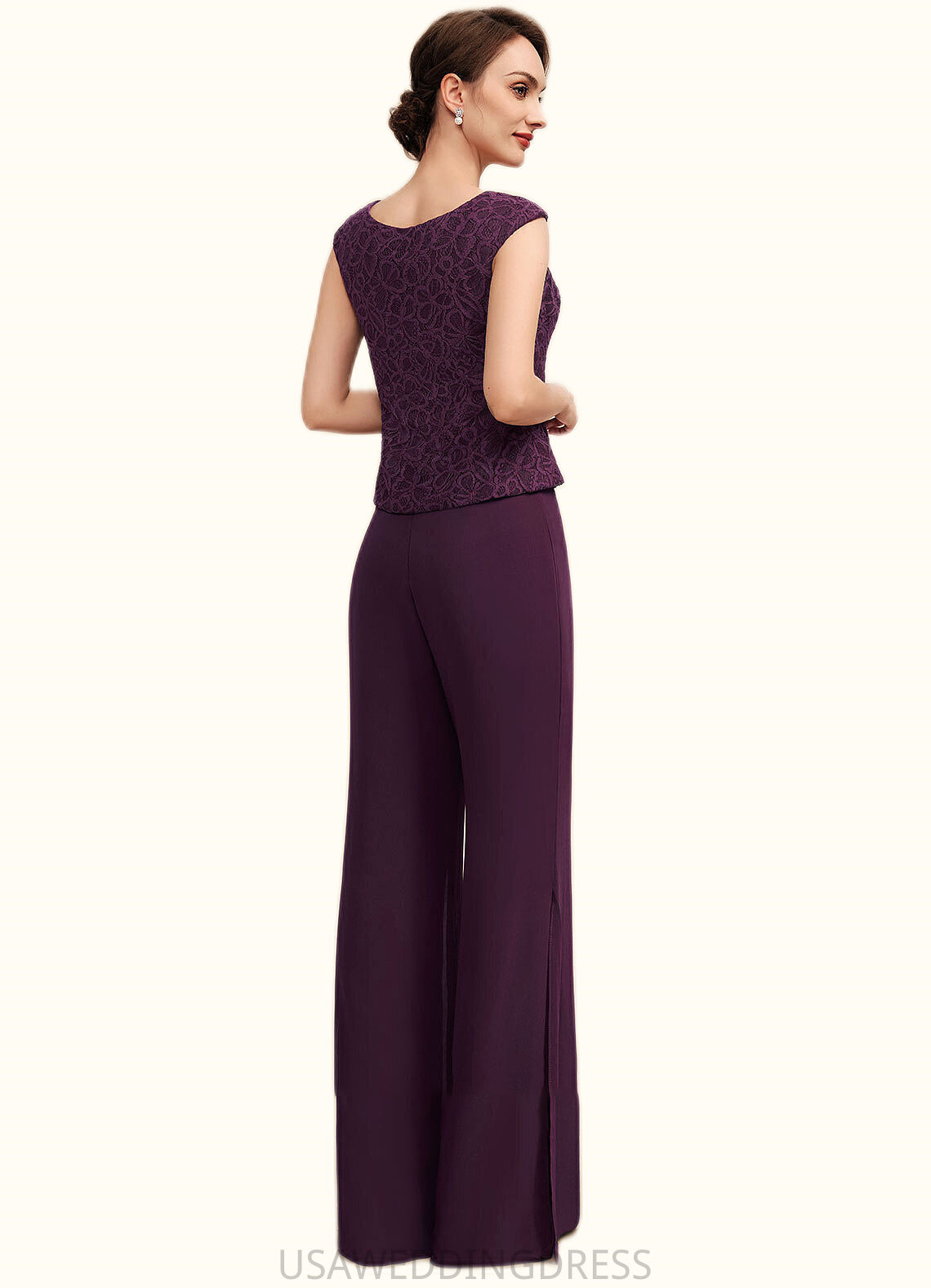 Brisa Jumpsuit/Pantsuit Scoop Neck Floor-Length Chiffon Lace Mother of the Bride Dress DS126P0014722