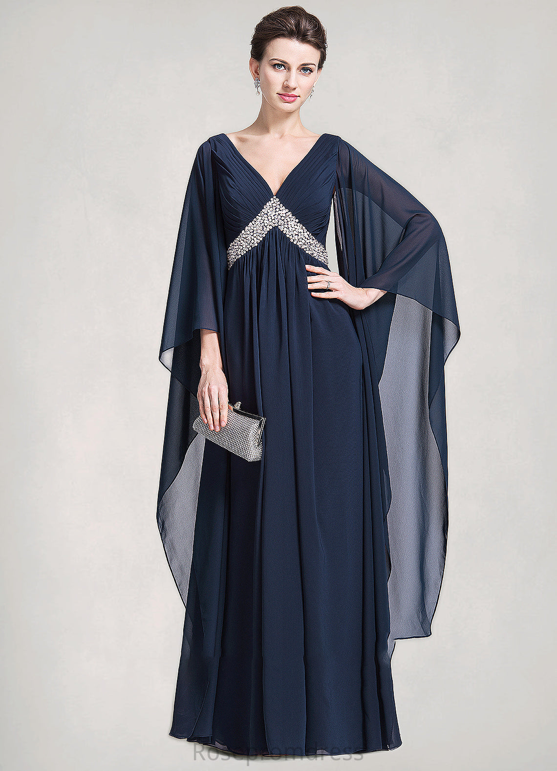 Anika Empire V-neck Floor-Length Chiffon Mother of the Bride Dress With Ruffle Beading Sequins SRS126P0014724