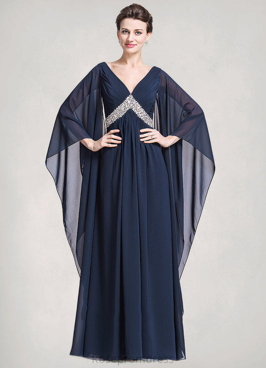 Anika Empire V-neck Floor-Length Chiffon Mother of the Bride Dress With Ruffle Beading Sequins SRS126P0014724