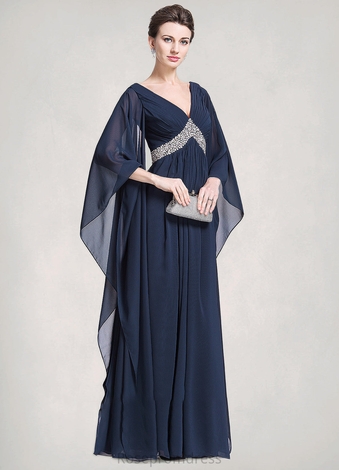 Anika Empire V-neck Floor-Length Chiffon Mother of the Bride Dress With Ruffle Beading Sequins SRS126P0014724
