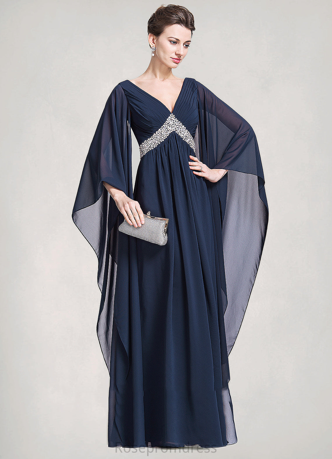 Anika Empire V-neck Floor-Length Chiffon Mother of the Bride Dress With Ruffle Beading Sequins SRS126P0014724