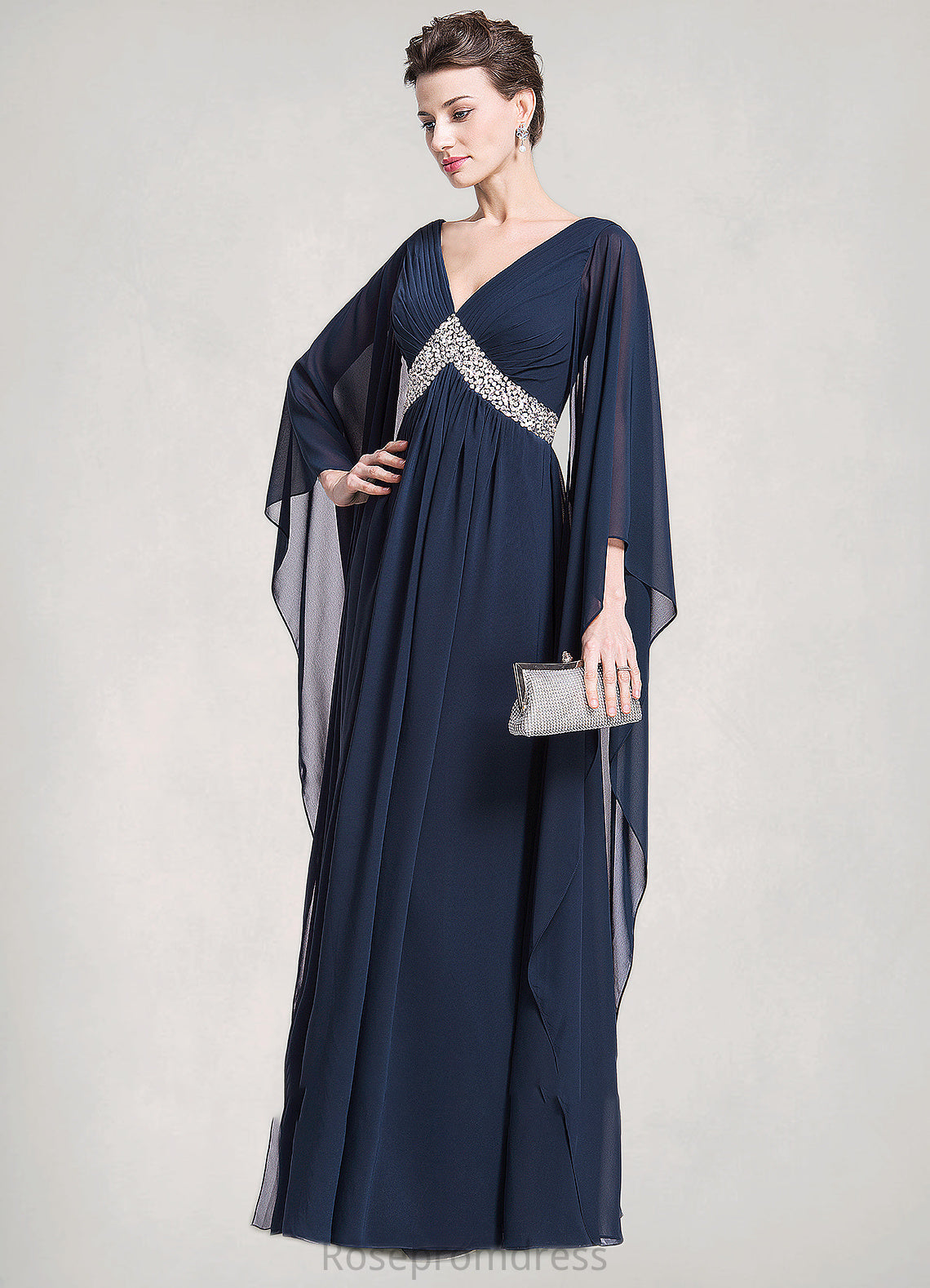 Anika Empire V-neck Floor-Length Chiffon Mother of the Bride Dress With Ruffle Beading Sequins SRS126P0014724
