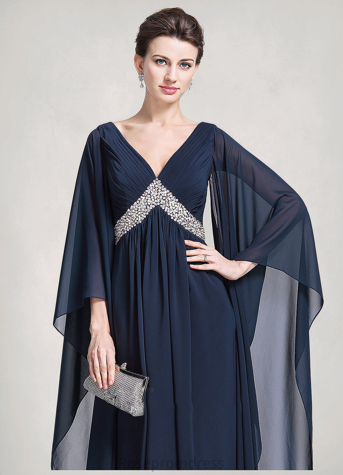 Anika Empire V-neck Floor-Length Chiffon Mother of the Bride Dress With Ruffle Beading Sequins SRS126P0014724