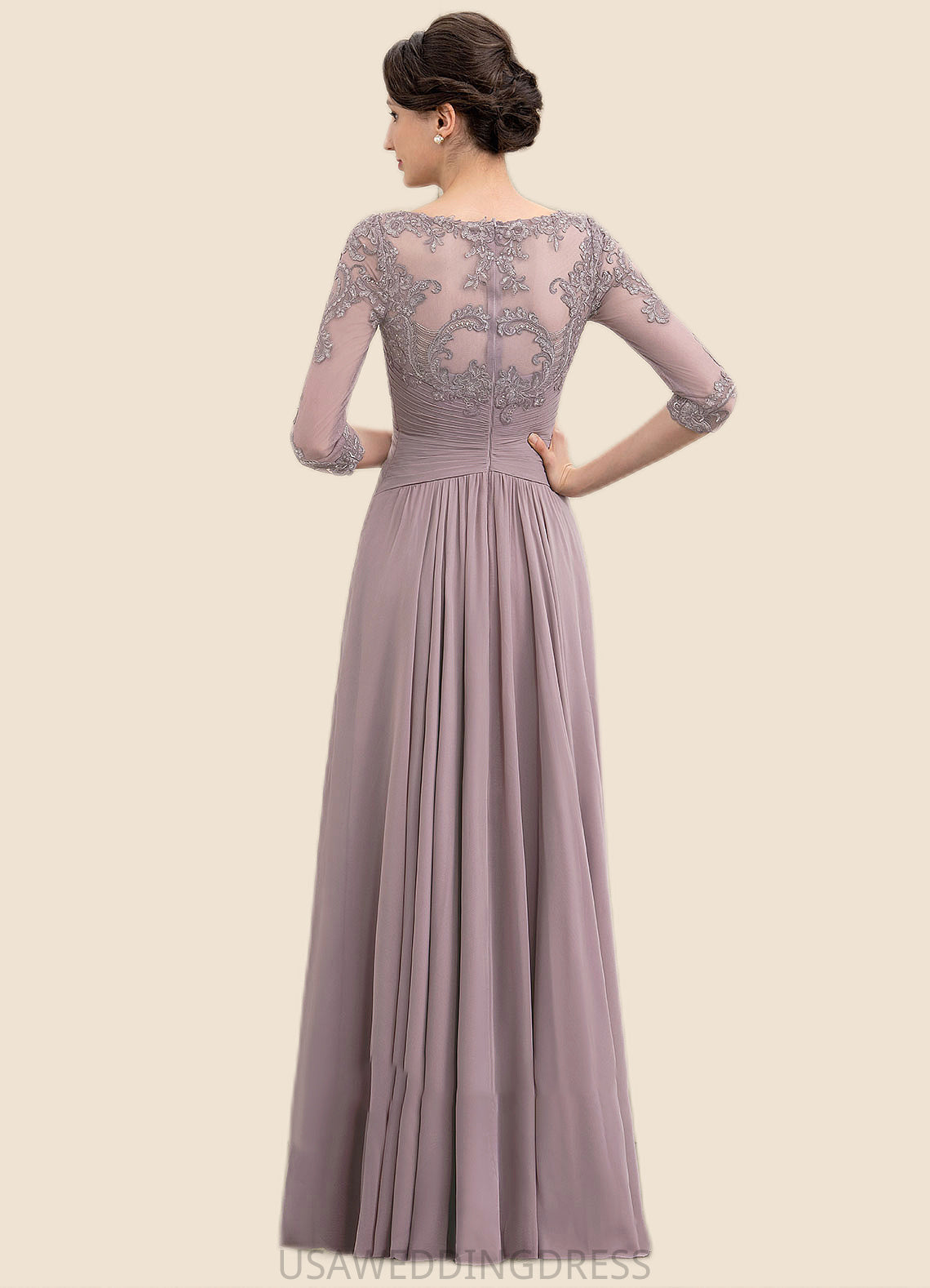 Arielle A-Line V-neck Asymmetrical Chiffon Lace Mother of the Bride Dress With Sequins DS126P0014728