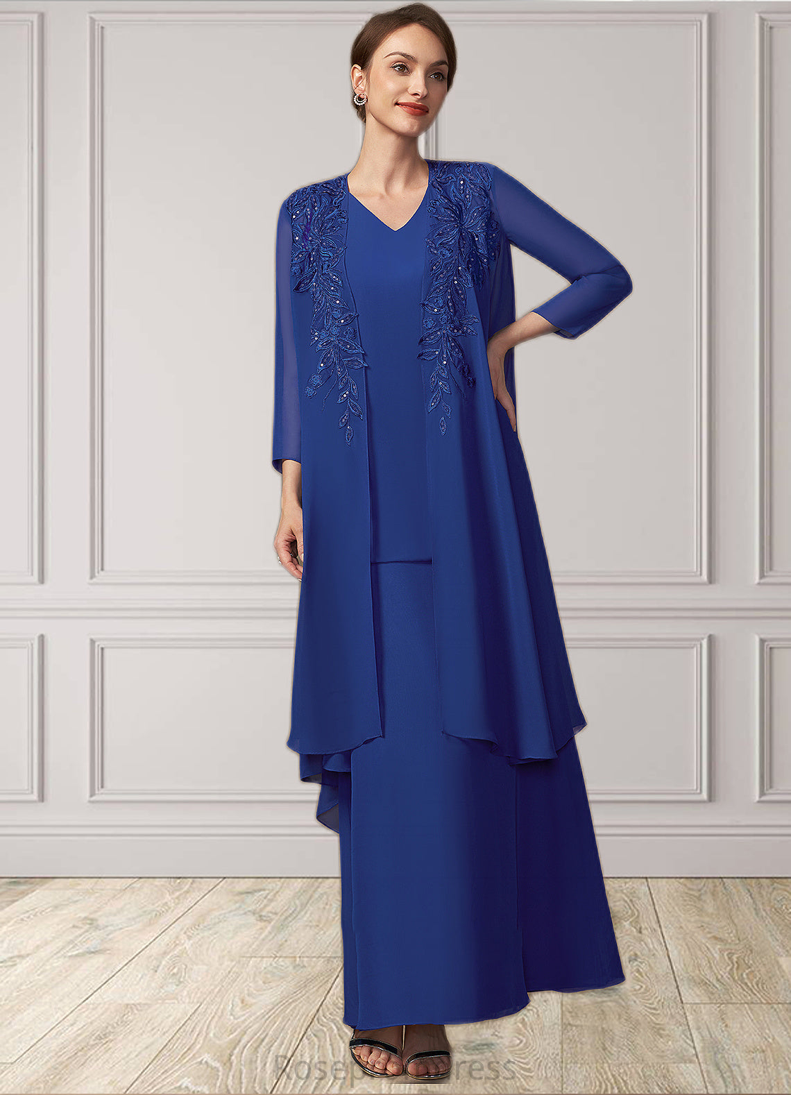 Peyton A-line V-Neck Ankle-Length Chiffon Mother of the Bride Dress SRS126P0014729