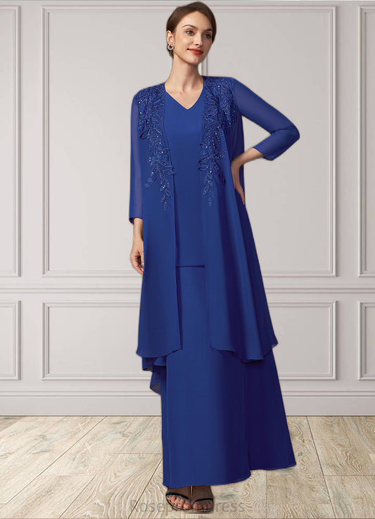 Peyton A-line V-Neck Ankle-Length Chiffon Mother of the Bride Dress SRS126P0014729