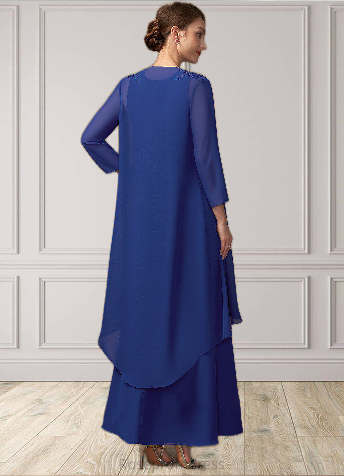 Peyton A-line V-Neck Ankle-Length Chiffon Mother of the Bride Dress SRS126P0014729