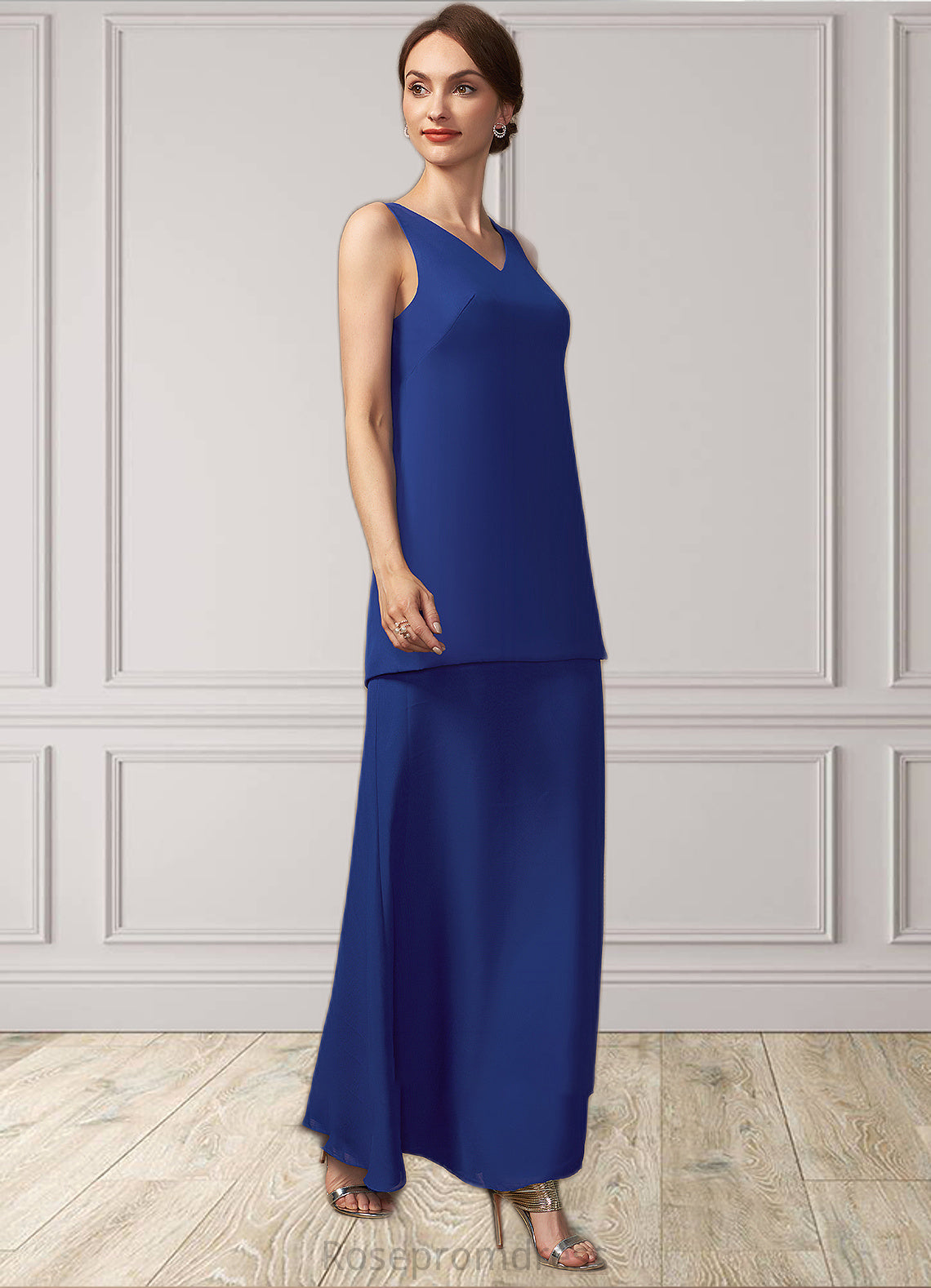 Peyton A-line V-Neck Ankle-Length Chiffon Mother of the Bride Dress SRS126P0014729