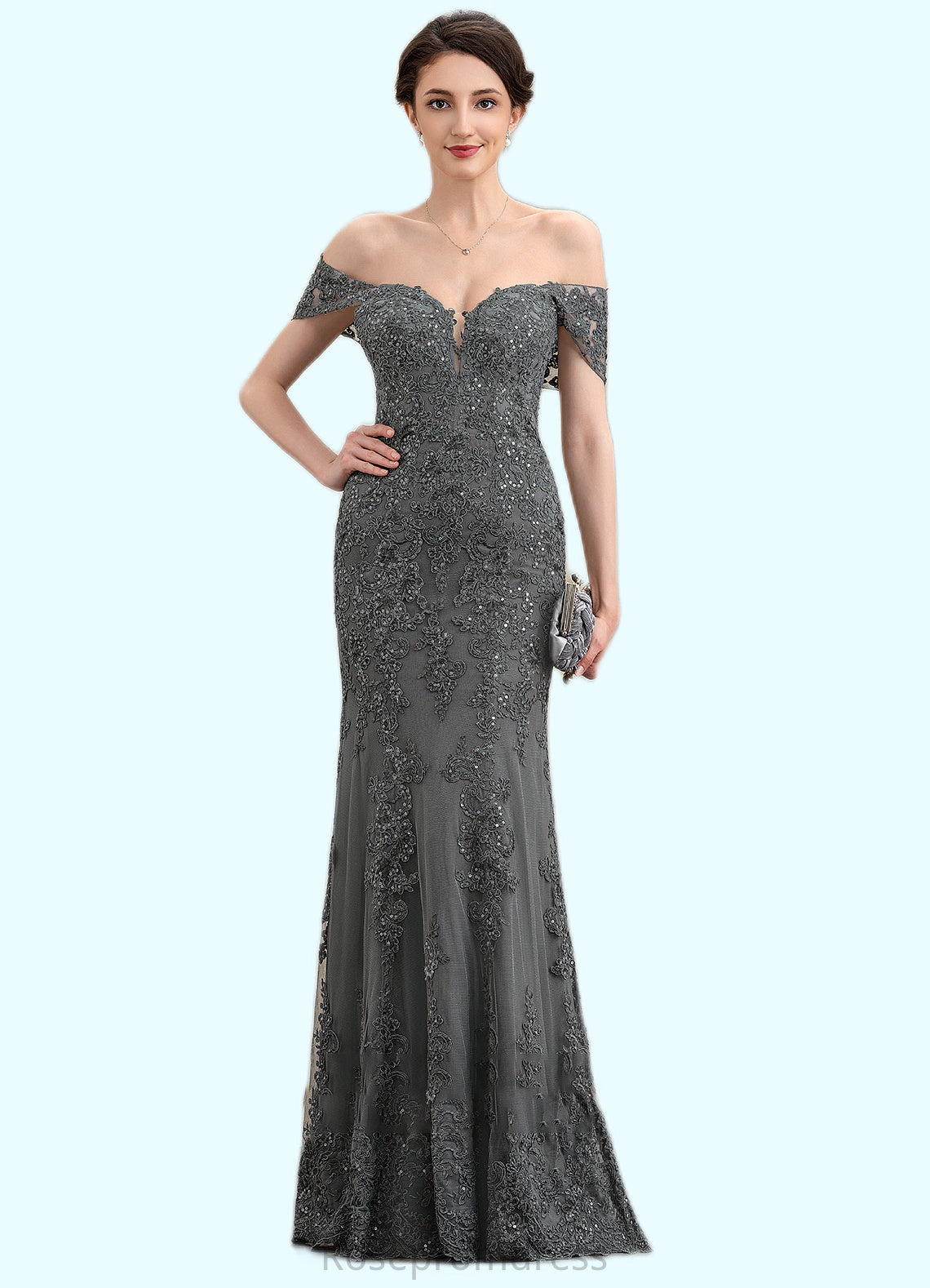 Camryn Trumpet/Mermaid Off-the-Shoulder Floor-Length Tulle Lace Mother of the Bride Dress With Sequins SRS126P0014731