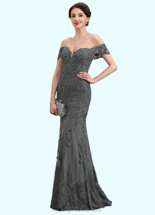 Camryn Trumpet/Mermaid Off-the-Shoulder Floor-Length Tulle Lace Mother of the Bride Dress With Sequins SRS126P0014731