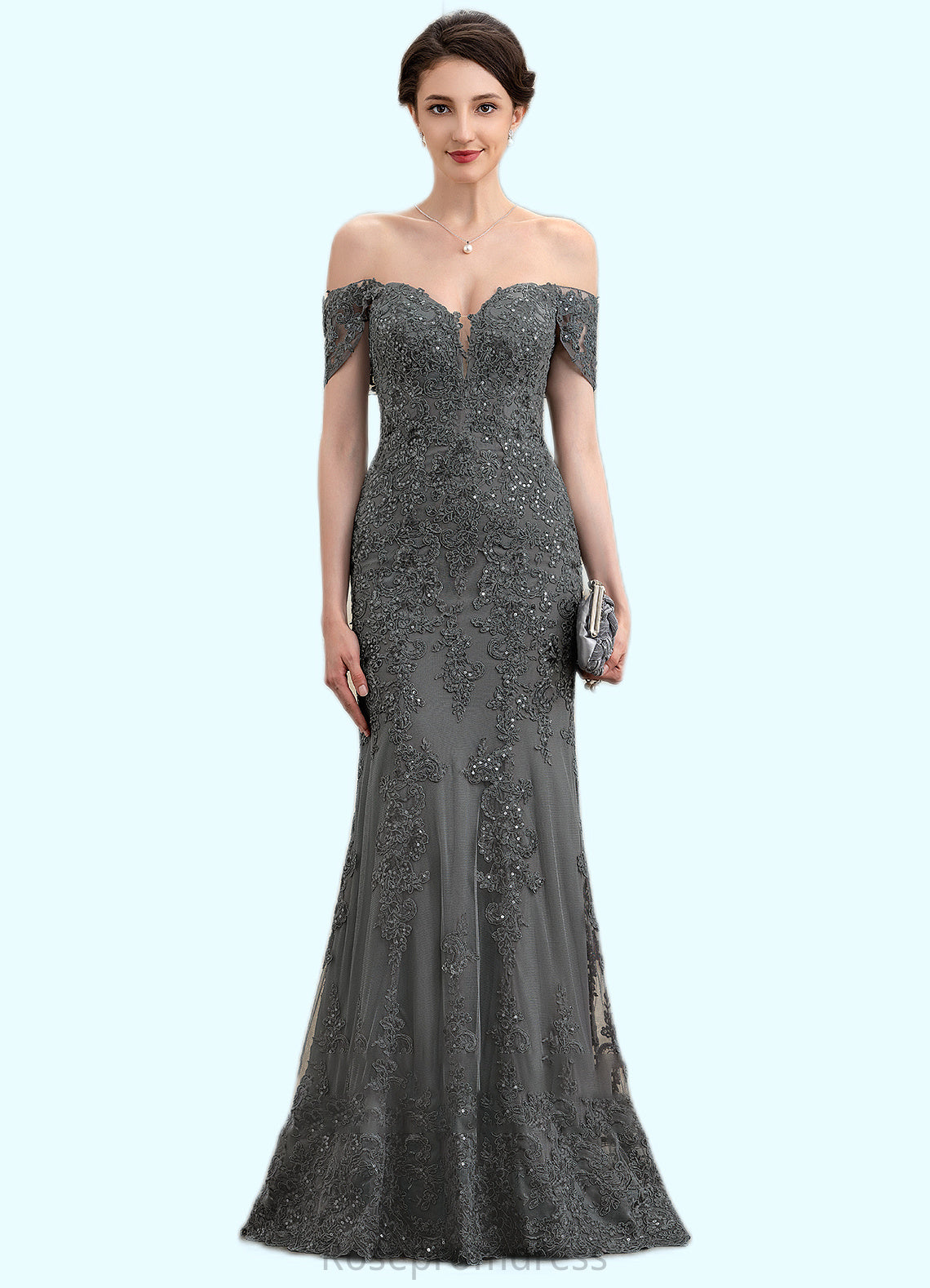 Camryn Trumpet/Mermaid Off-the-Shoulder Floor-Length Tulle Lace Mother of the Bride Dress With Sequins SRS126P0014731