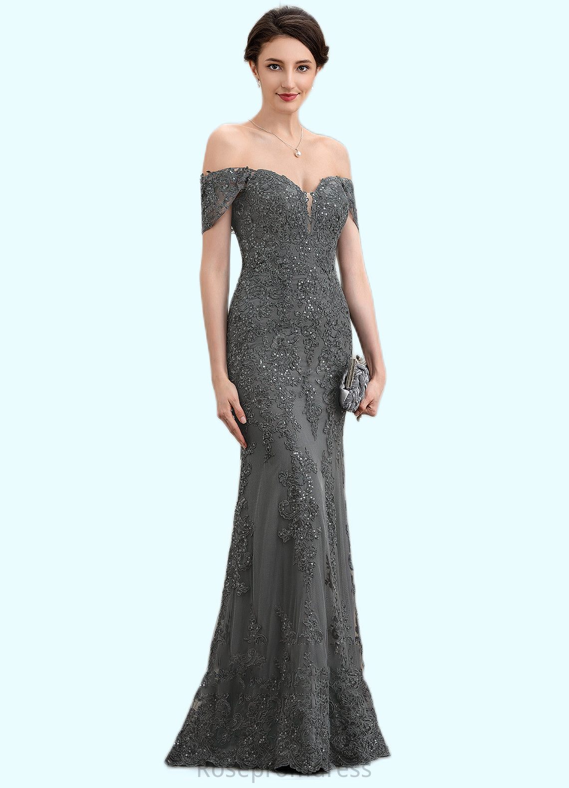 Camryn Trumpet/Mermaid Off-the-Shoulder Floor-Length Tulle Lace Mother of the Bride Dress With Sequins SRS126P0014731