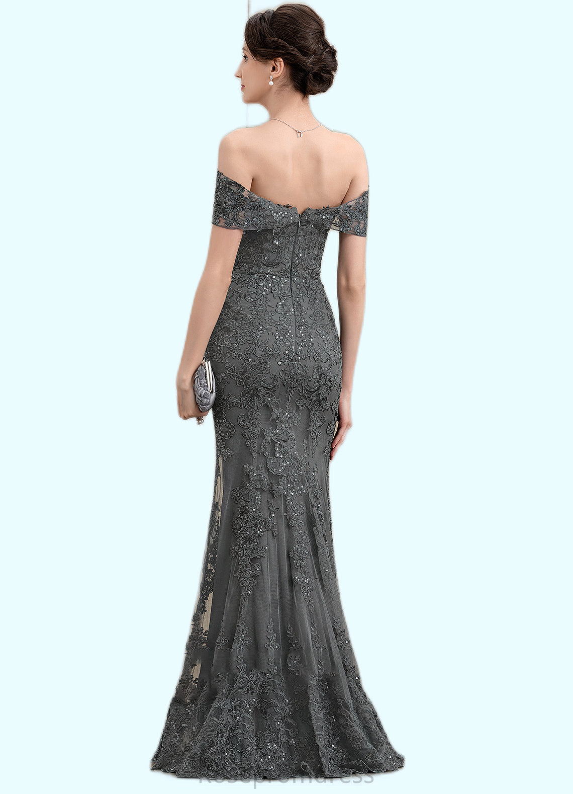 Camryn Trumpet/Mermaid Off-the-Shoulder Floor-Length Tulle Lace Mother of the Bride Dress With Sequins SRS126P0014731