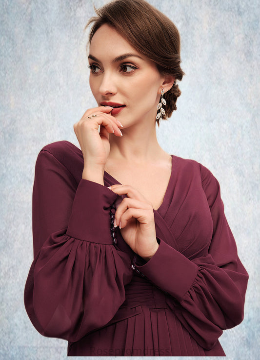 Aubrey A-Line V-neck Asymmetrical Chiffon Mother of the Bride Dress With Ruffle SRS126P0014732