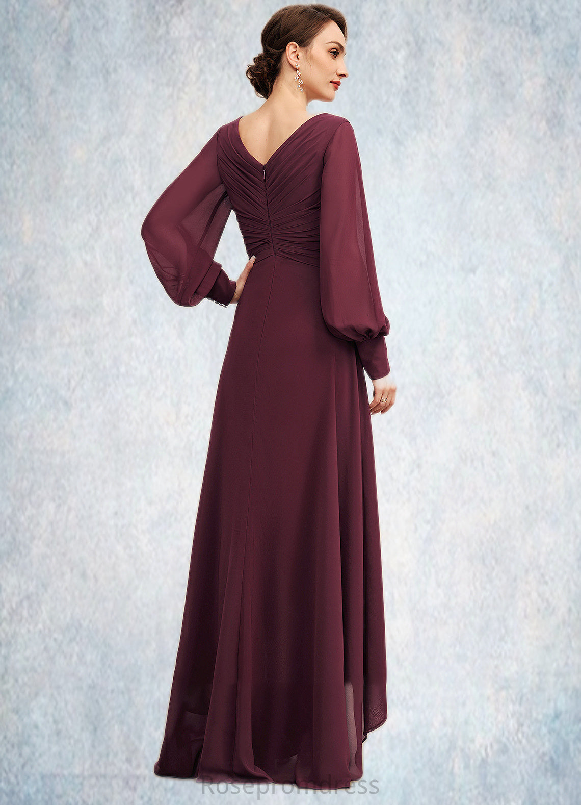 Aubrey A-Line V-neck Asymmetrical Chiffon Mother of the Bride Dress With Ruffle SRS126P0014732