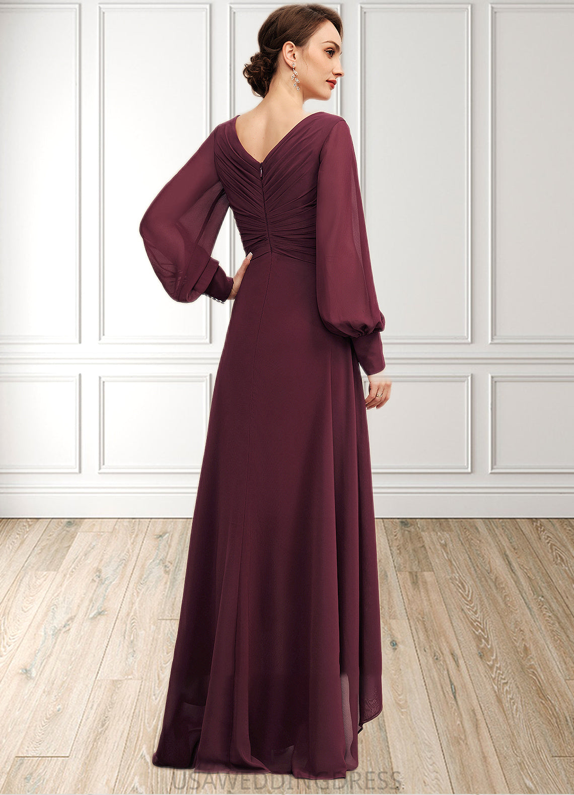 Eleanor A-Line V-neck Asymmetrical Chiffon Mother of the Bride Dress With Ruffle DS126P0014732
