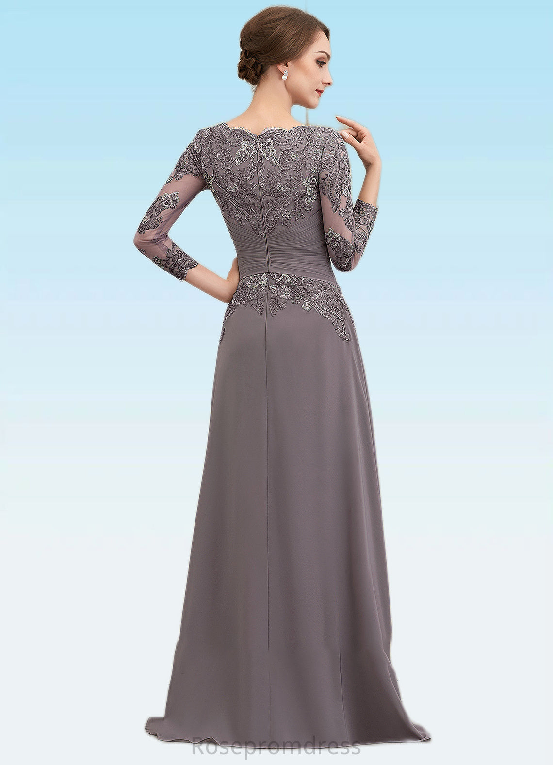 Shea A-Line V-neck Floor-Length Chiffon Lace Mother of the Bride Dress With Ruffle SRS126P0014735