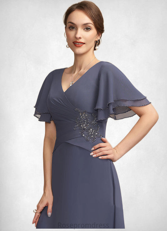 Yaretzi A-Line V-neck Floor-Length Chiffon Mother of the Bride Dress With Ruffle Beading SRS126P0014737