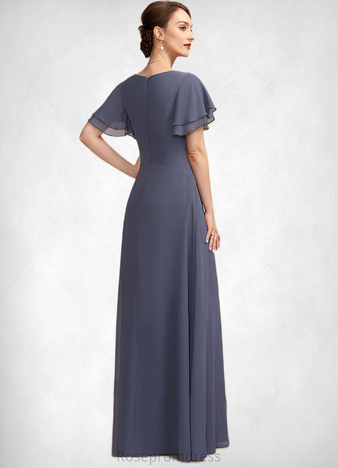 Yaretzi A-Line V-neck Floor-Length Chiffon Mother of the Bride Dress With Ruffle Beading SRS126P0014737