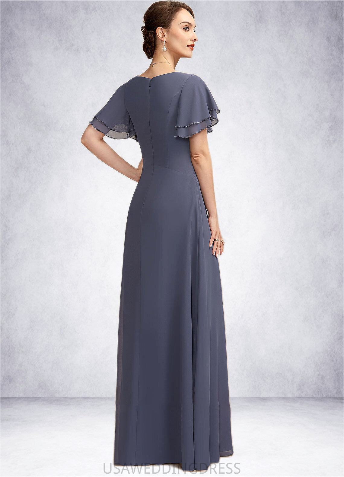 Charlotte A-Line V-neck Floor-Length Chiffon Mother of the Bride Dress With Ruffle Beading DS126P0014737
