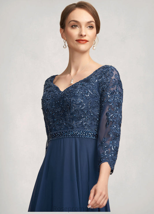 Bella A-Line V-neck Floor-Length Chiffon Lace Mother of the Bride Dress With Beading Sequins SRS126P0014739