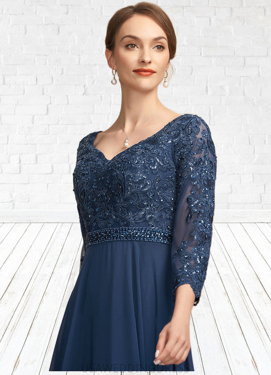 Janessa A-Line V-neck Floor-Length Chiffon Lace Mother of the Bride Dress With Beading Sequins DS126P0014739