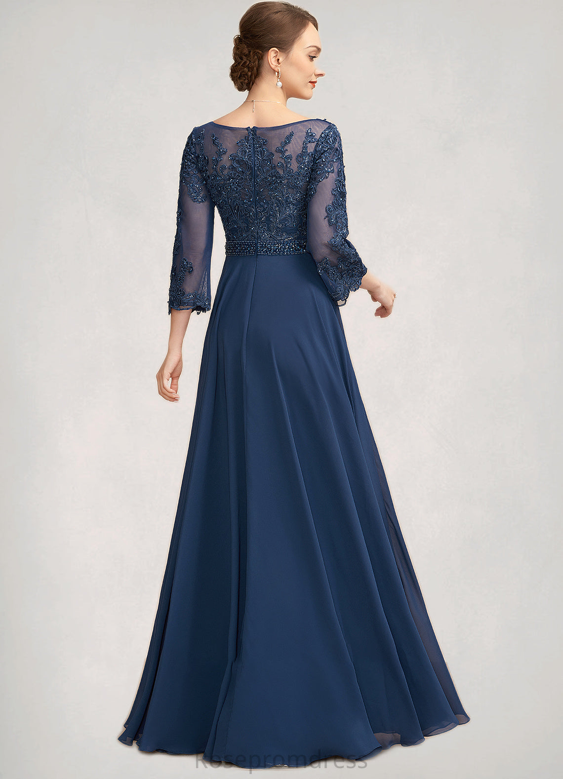 Bella A-Line V-neck Floor-Length Chiffon Lace Mother of the Bride Dress With Beading Sequins SRS126P0014739