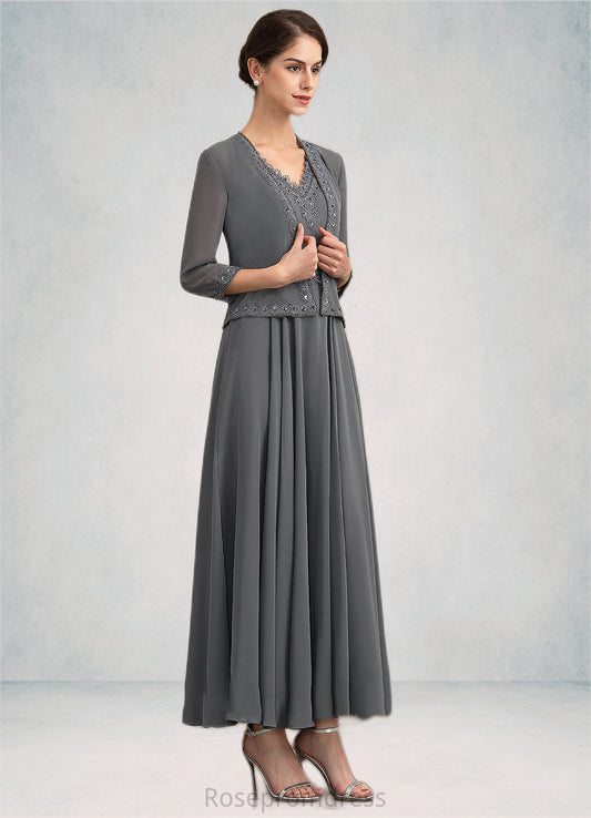 Alexus A-Line V-neck Ankle-Length Chiffon Mother of the Bride Dress With Beading Sequins SRS126P0014740