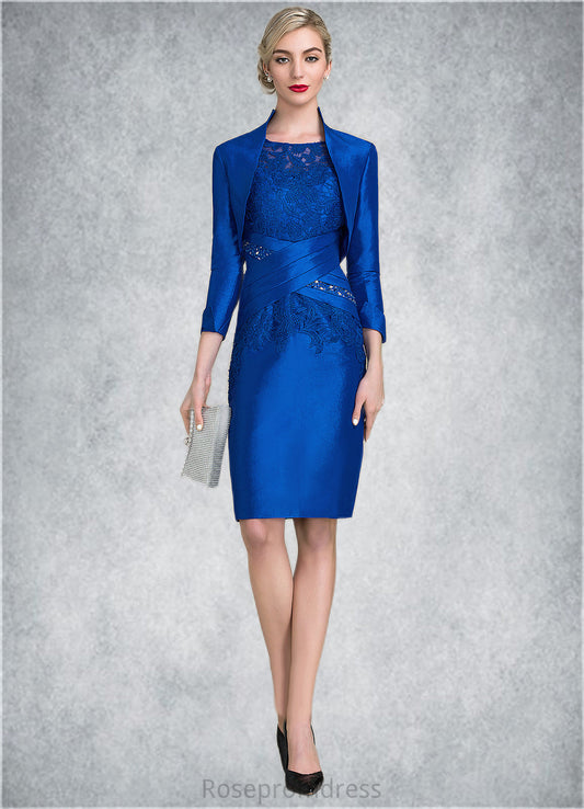 Annabelle Sheath/Column Scoop Neck Knee-Length Taffeta Lace Mother of the Bride Dress With Ruffle Beading Sequins SRS126P0014741