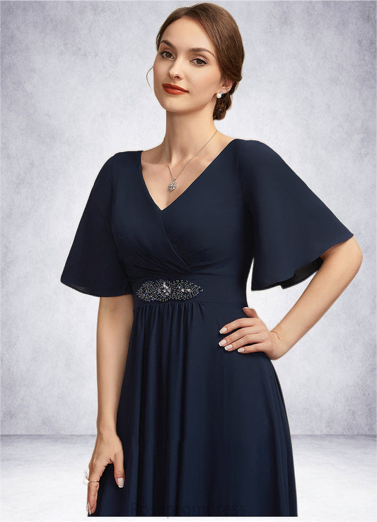 Aurora A-Line V-neck Ankle-Length Mother of the Bride Dress With Ruffle SRS126P0014742