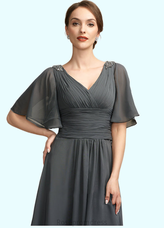 Trinity A-Line V-neck Asymmetrical Chiffon Mother of the Bride Dress With Ruffle Beading SRS126P0014744