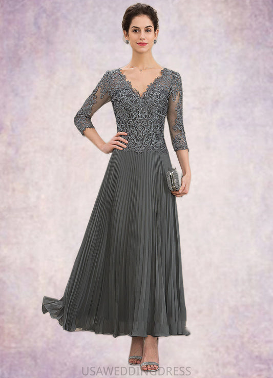 Leilani A-Line V-neck Ankle-Length Chiffon Lace Mother of the Bride Dress With Sequins Pleated DS126P0014745
