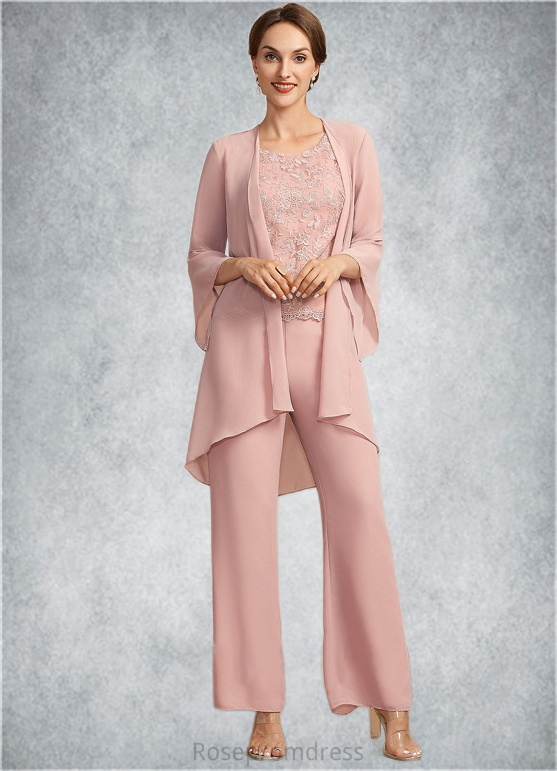 Brylee Jumpsuit/Pantsuit Scoop Neck Ankle-Length Chiffon Lace Mother of the Bride Dress SRS126P0014746