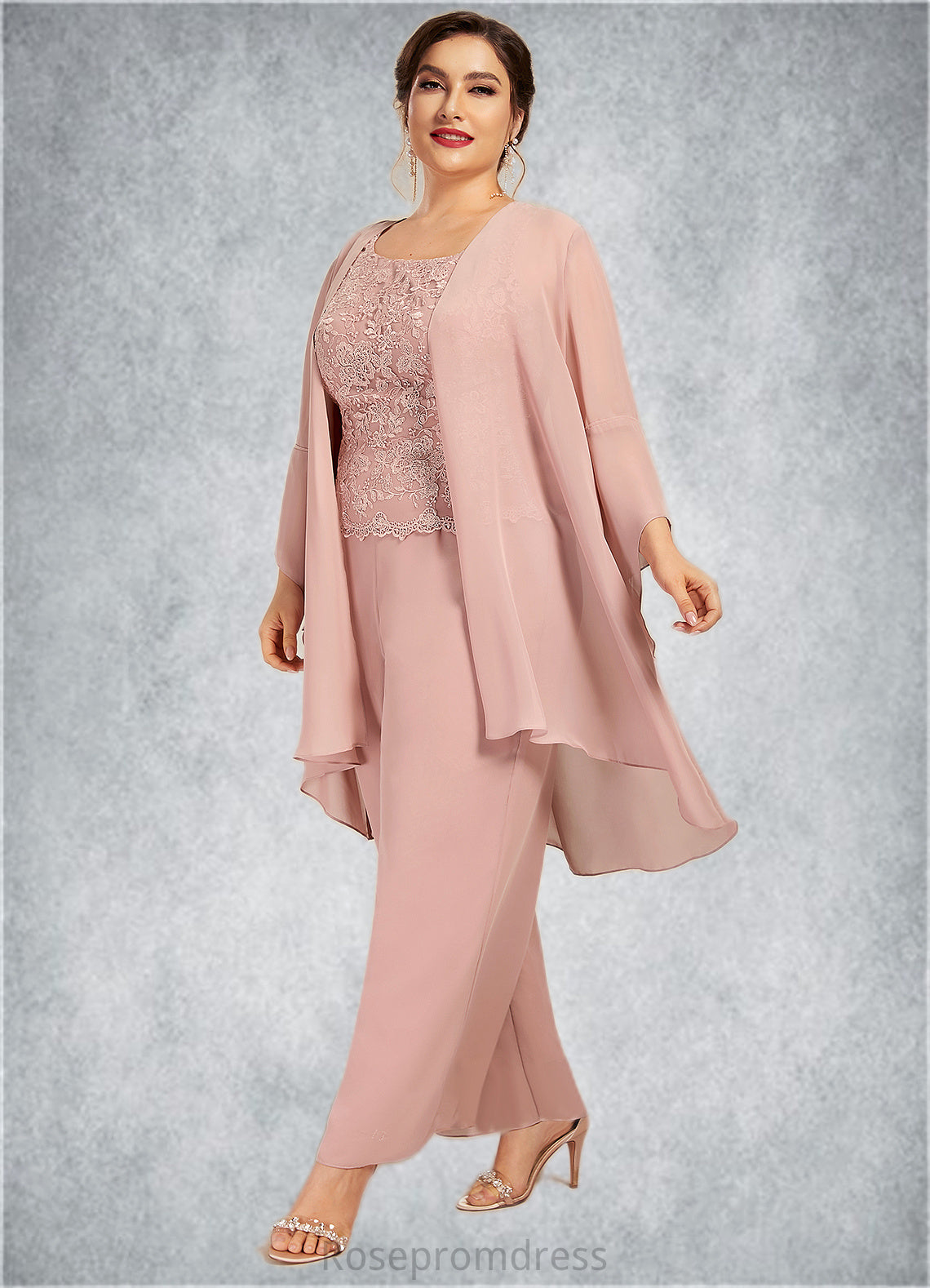 Brylee Jumpsuit/Pantsuit Scoop Neck Ankle-Length Chiffon Lace Mother of the Bride Dress SRS126P0014746