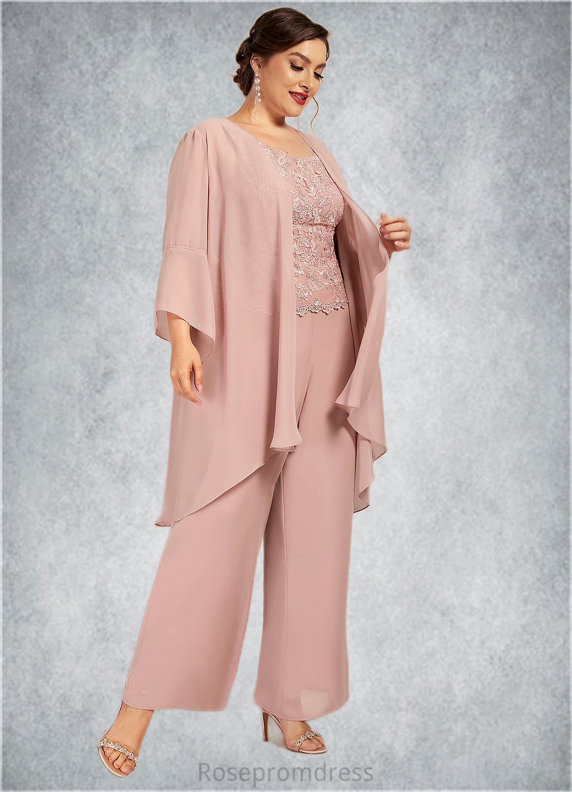 Brylee Jumpsuit/Pantsuit Scoop Neck Ankle-Length Chiffon Lace Mother of the Bride Dress SRS126P0014746