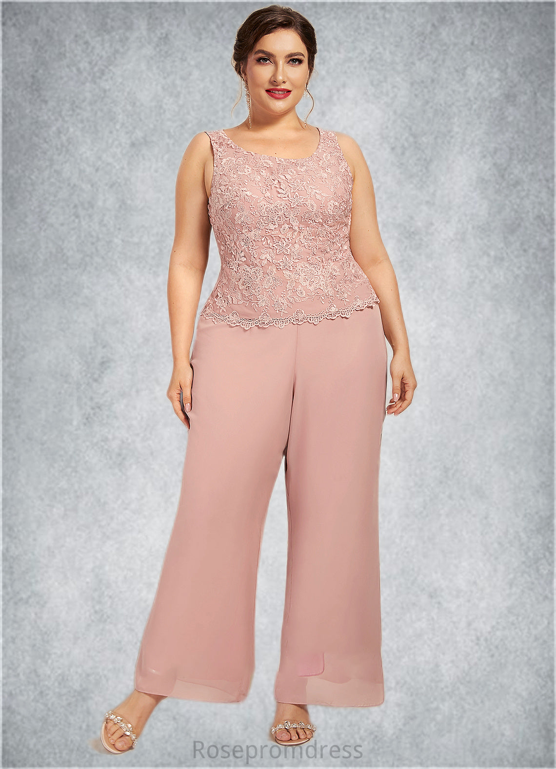 Brylee Jumpsuit/Pantsuit Scoop Neck Ankle-Length Chiffon Lace Mother of the Bride Dress SRS126P0014746
