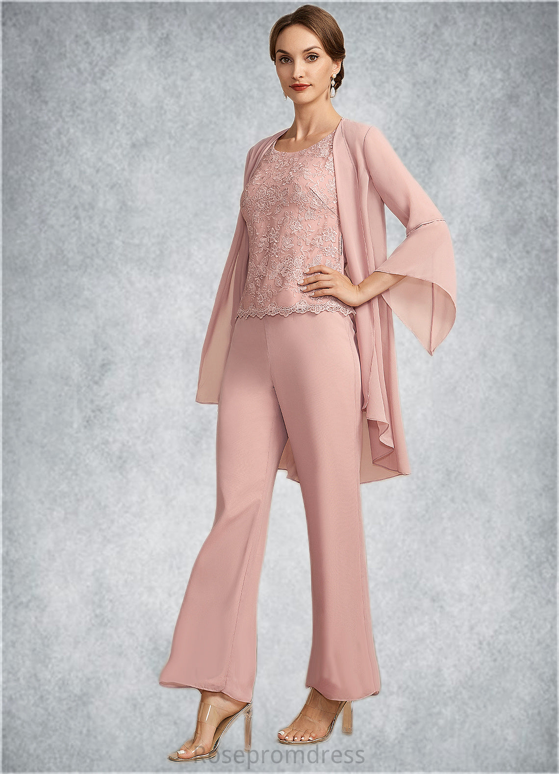 Brylee Jumpsuit/Pantsuit Scoop Neck Ankle-Length Chiffon Lace Mother of the Bride Dress SRS126P0014746