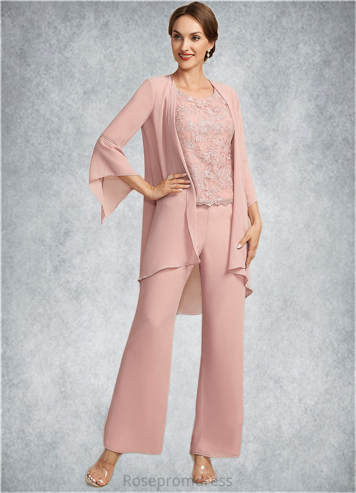Brylee Jumpsuit/Pantsuit Scoop Neck Ankle-Length Chiffon Lace Mother of the Bride Dress SRS126P0014746