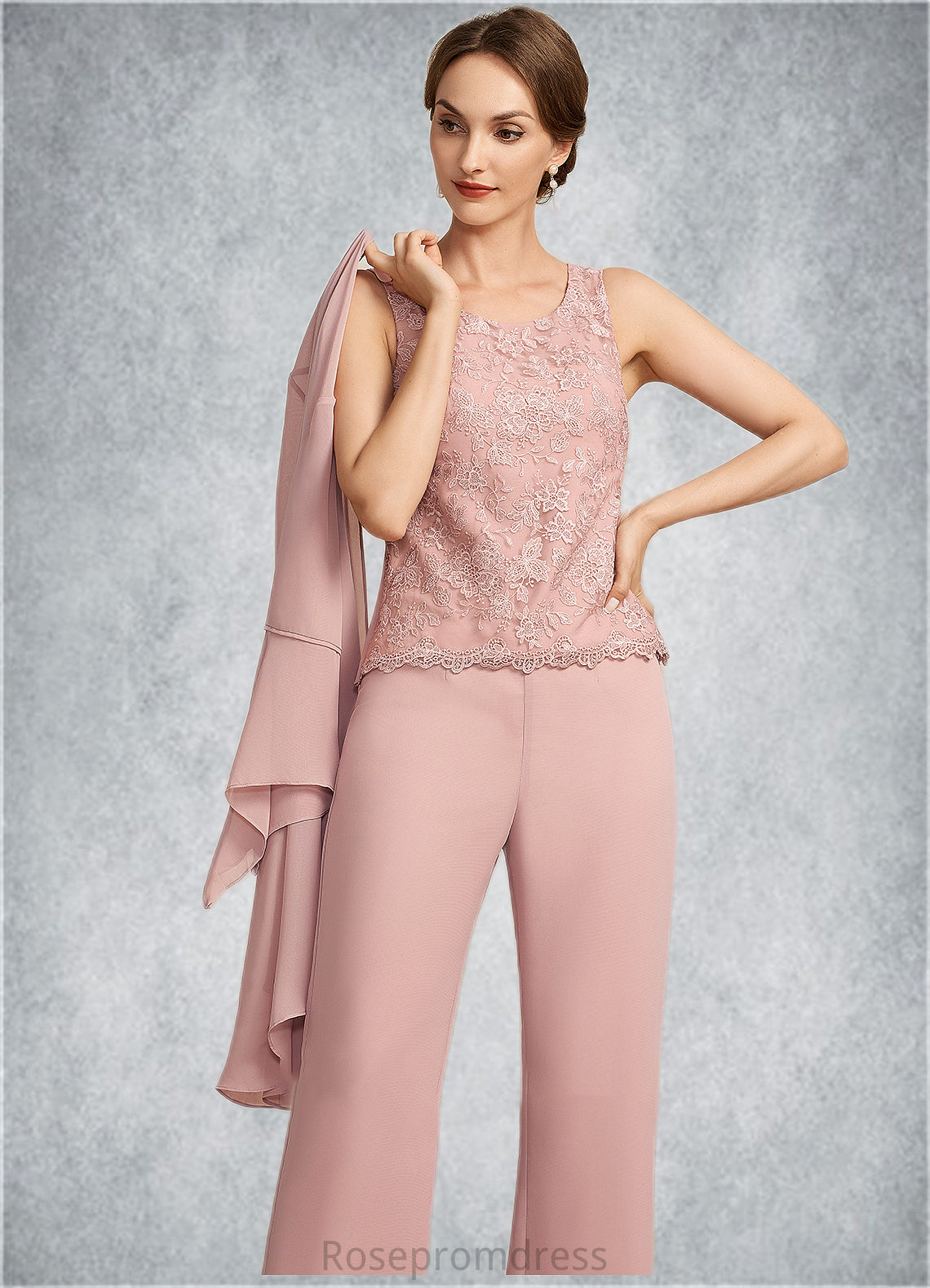 Brylee Jumpsuit/Pantsuit Scoop Neck Ankle-Length Chiffon Lace Mother of the Bride Dress SRS126P0014746