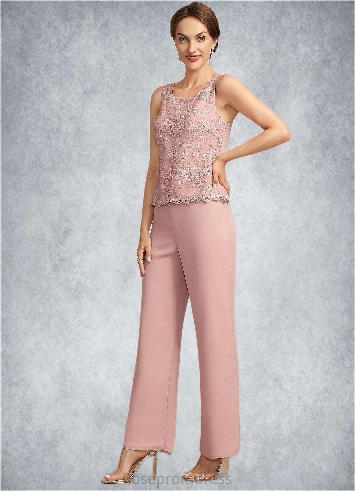Brylee Jumpsuit/Pantsuit Scoop Neck Ankle-Length Chiffon Lace Mother of the Bride Dress SRS126P0014746