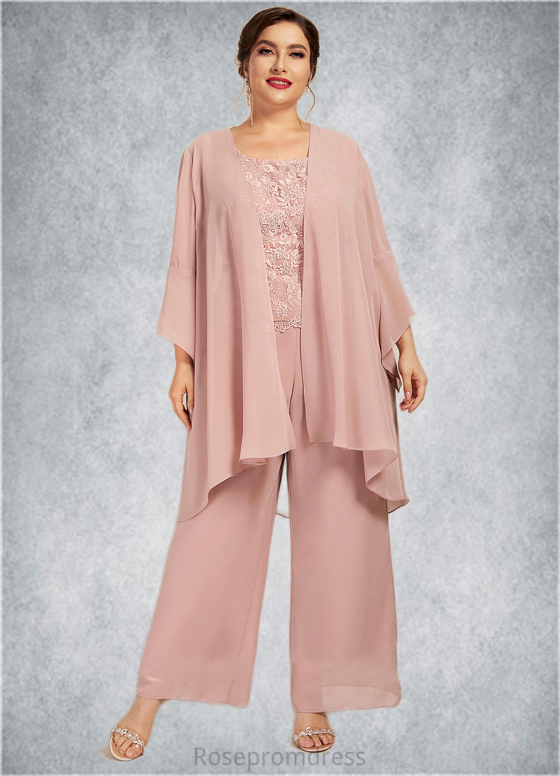 Brylee Jumpsuit/Pantsuit Scoop Neck Ankle-Length Chiffon Lace Mother of the Bride Dress SRS126P0014746